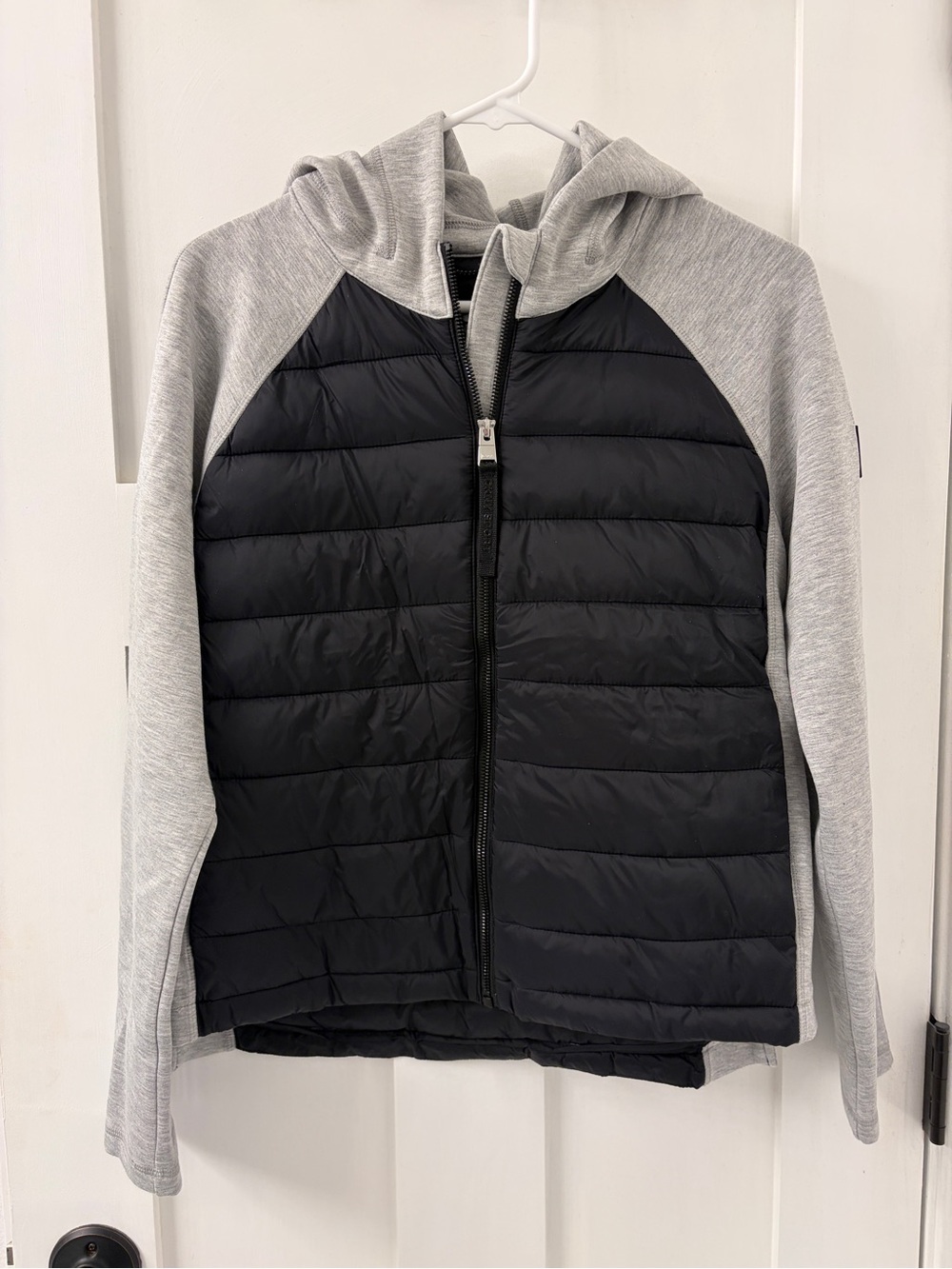 DKNY Two-Tone Full-Zip Puffer Sweatshirt Jacket - Black/Gray